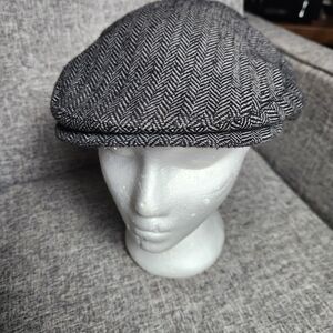 Brixton Herringbone Flat Cap in Black and Gray